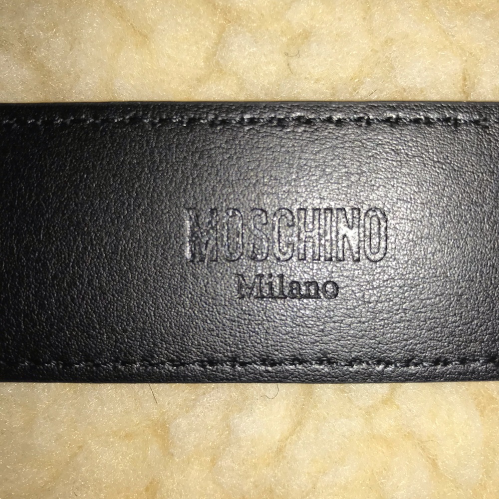 Moschino Leather Belt with Gold Tone Moschino Bear Buckle - Picture 11 of 13